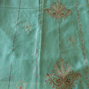 Embroidered Georgette SeaFoam Green Saree With All Over Work